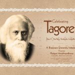 Sepia-toned banner Celebrating Tagore, featuring his portrait. Text reads 'Celebrating Tagore' with 'Rabindra Sangeet' and 'May 9' on YouTube, Facebook, LinkedIn. Presented by Phalguni Mookhopadhayay, Chancellor, Brainware University.