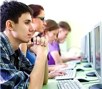 Brainware University students are studying in front of computers
