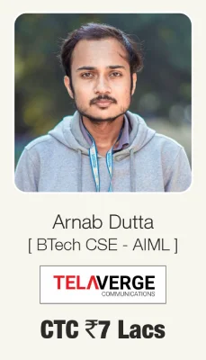 Arnab Dutta, Btech cse student of Brainware University got placed in telaverge