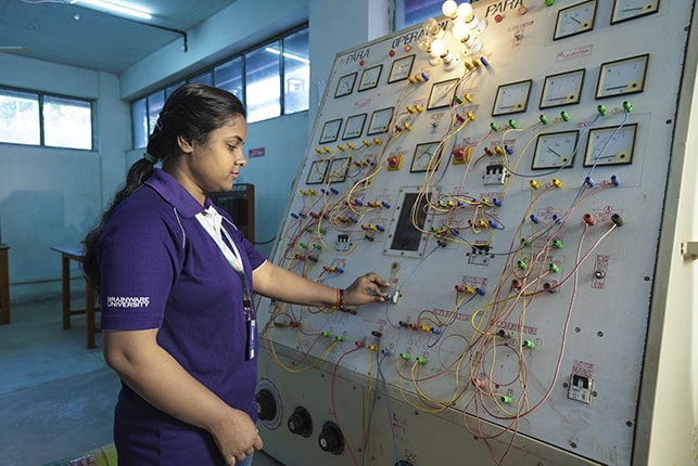 Brainware University students are doing test in the electrical engineering lab